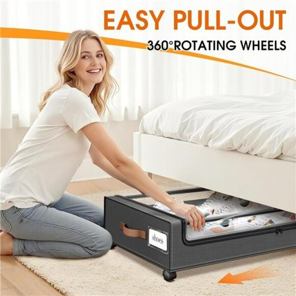 Under Bed Storage with Wheels 2 Pack Rolling Bins for Clothes Shoes Blankets - Picture 4 of 7